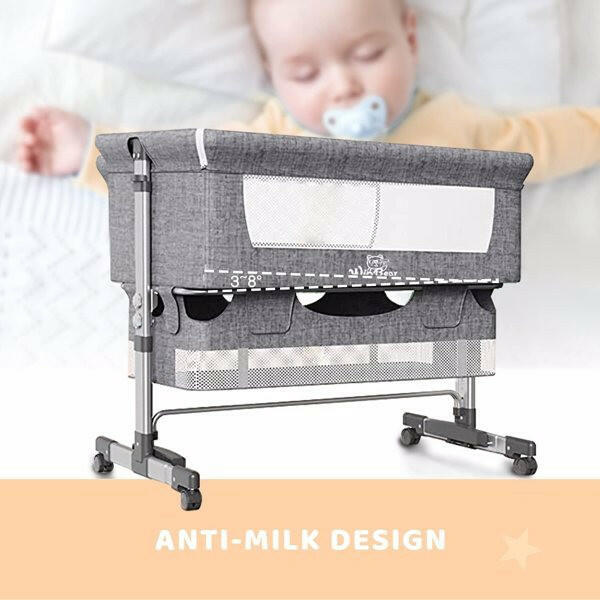 3-in-1 Bedside Crib with Mosquito Net & Storage – Convertible Baby Bassinet (Grey)