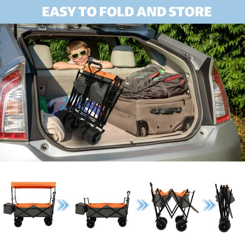 480Lbs Collapsible Wagon with Canopy – Foldable Wagon Stroller