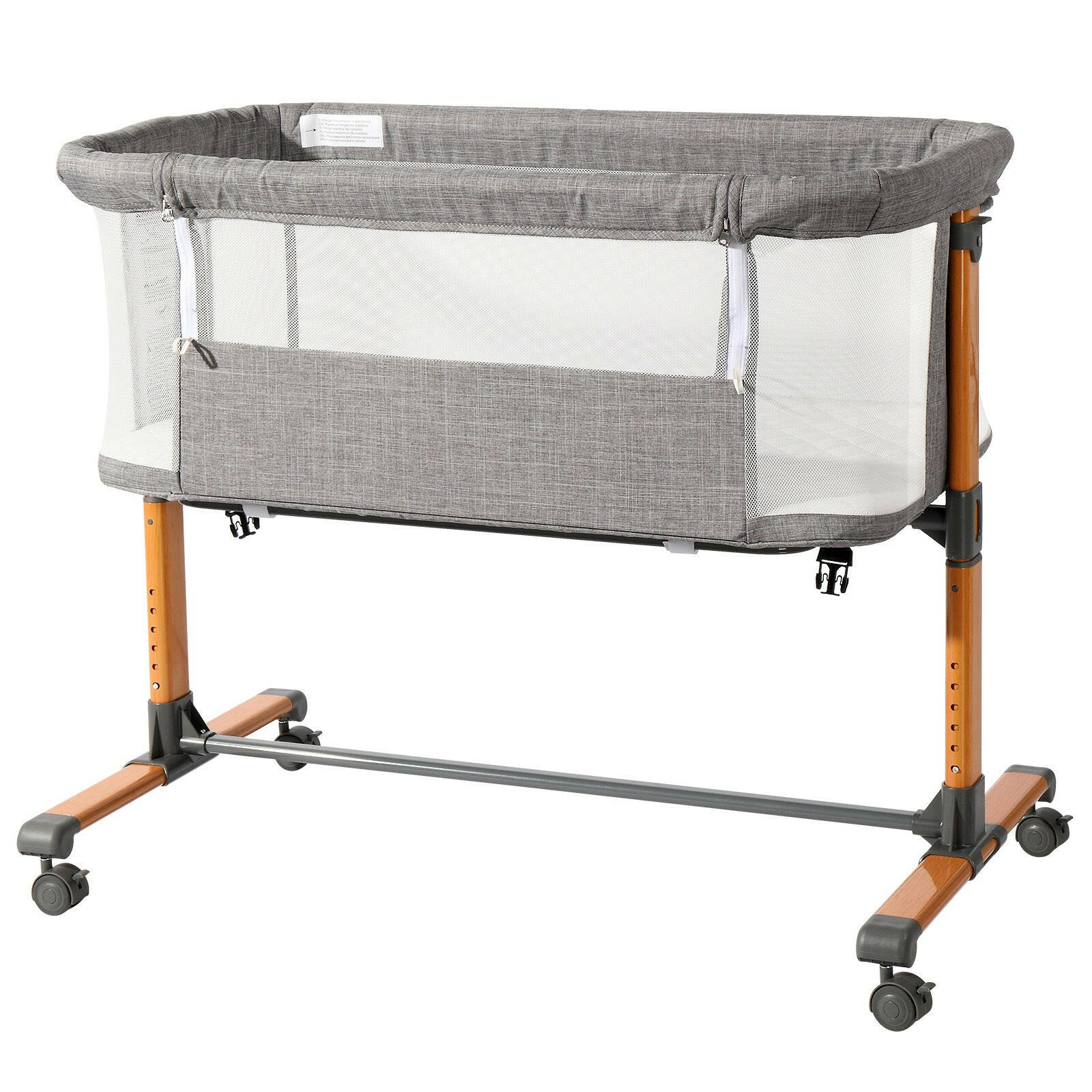 150D Encrypted Cationic Cloth Baby Bassinet Bed – Grey with Wheels