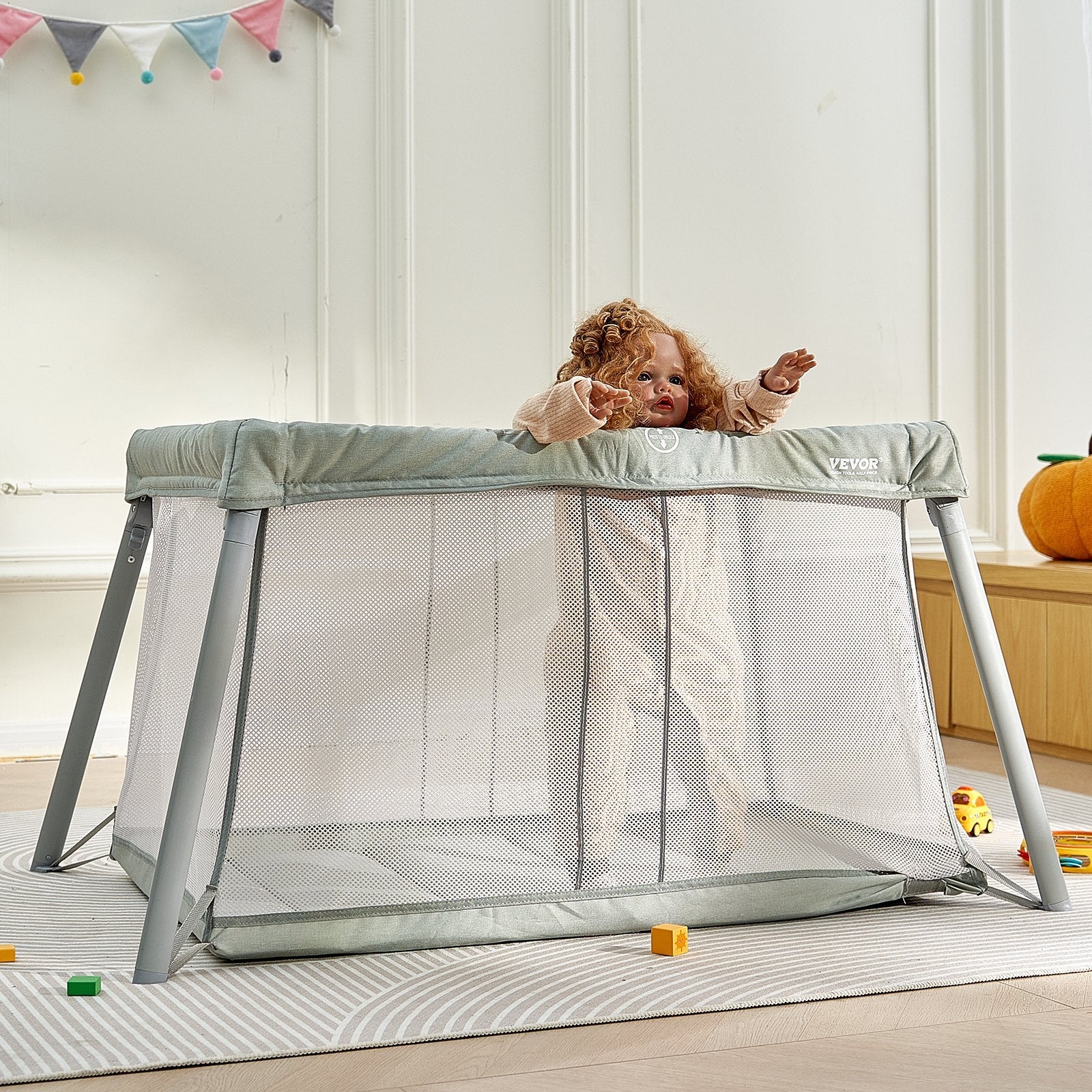 VEVOR Baby Travel Crib & Play Yard – Foldable Baby Playpen with Soft Mattress Pad
