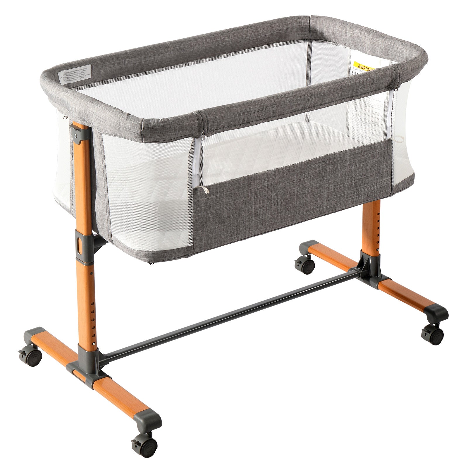 150D Encrypted Cationic Cloth Baby Bassinet Bed – Grey with Wheels