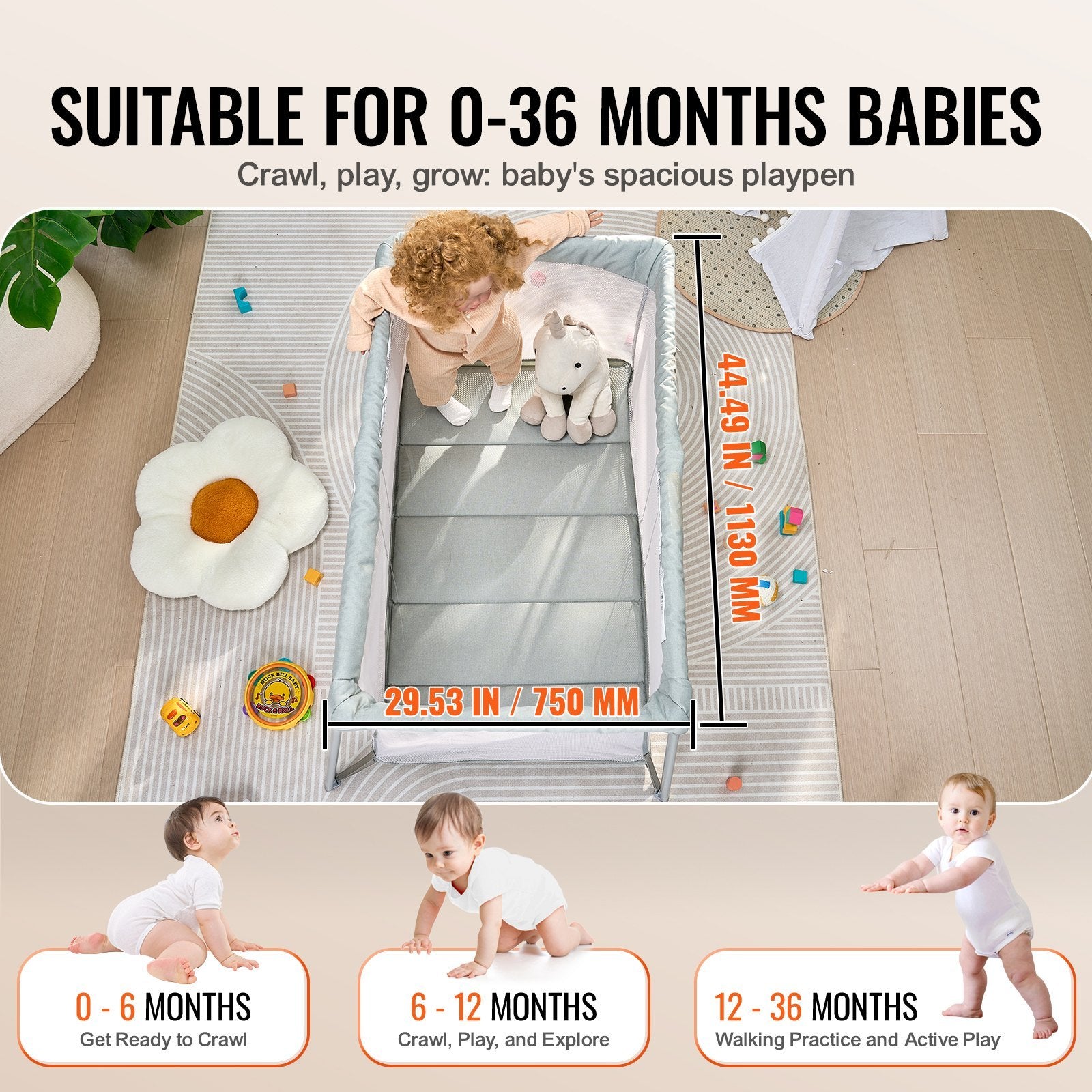 VEVOR Baby Travel Crib & Play Yard – Foldable Baby Playpen with Soft Mattress Pad