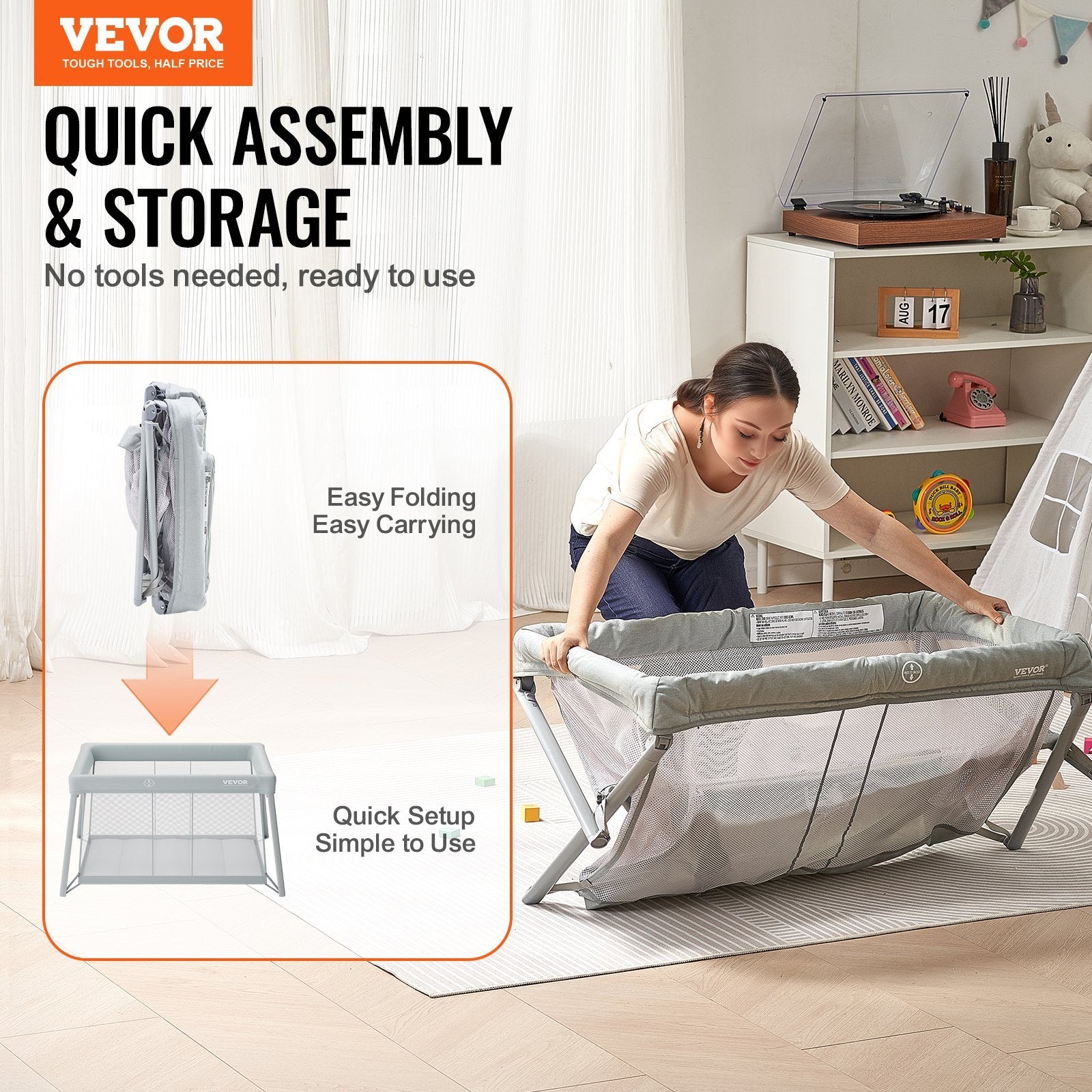 VEVOR Baby Travel Crib & Play Yard – Foldable Baby Playpen with Soft Mattress Pad