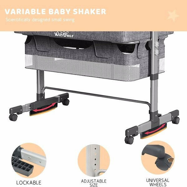 3-in-1 Bedside Crib with Mosquito Net & Storage – Convertible Baby Bassinet (Grey)